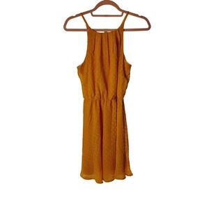 Blue Rain Women's Halter Dress Mustard Yellow Sleeveless Pom Pom, Size S